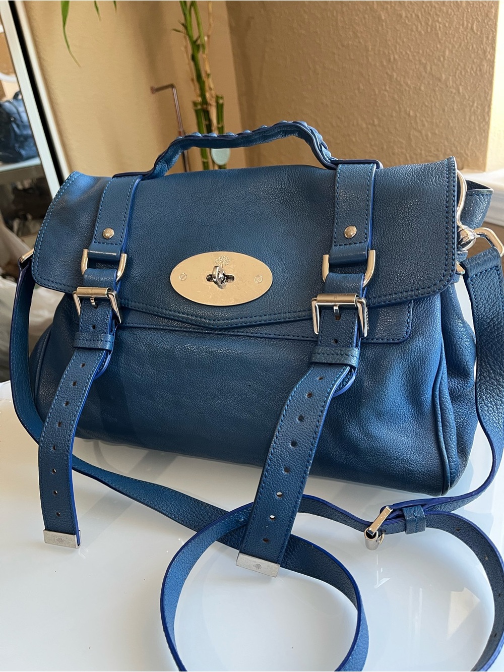 MULBERRY COBALT BLUE PEBBLED LEATHER ALEXA